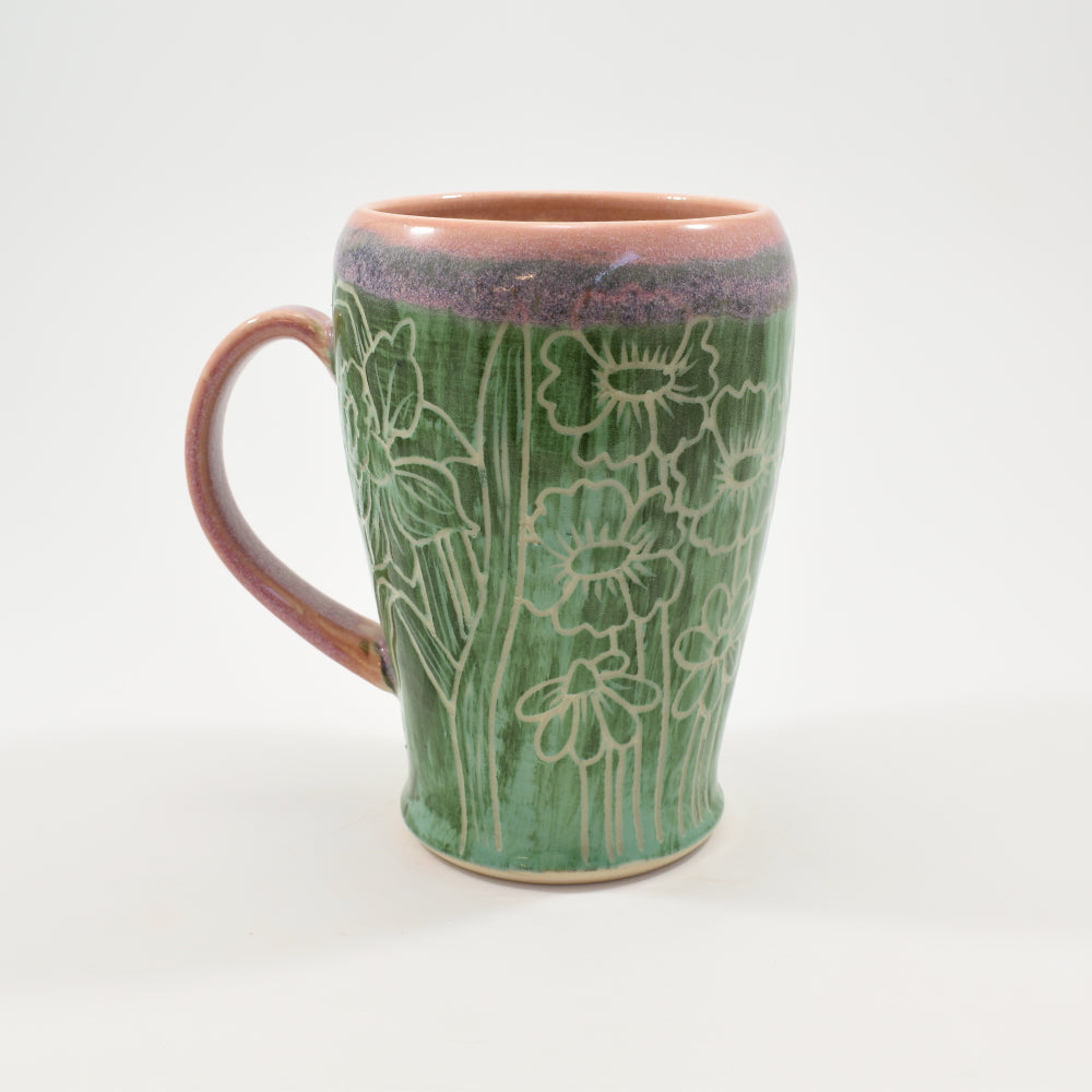 Spring Flower Monochrome Mishima Tall Mug - Pink