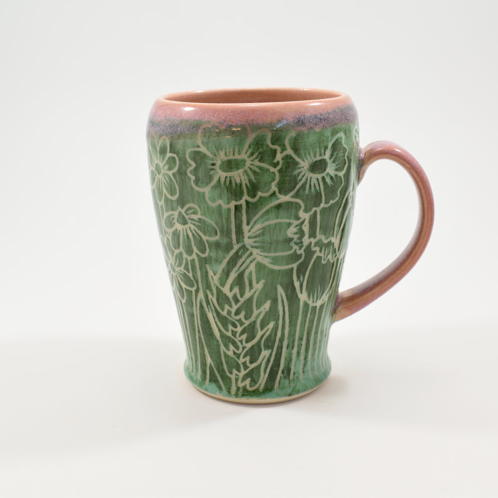 Spring Flower Monochrome Mishima Tall Mug - Pink