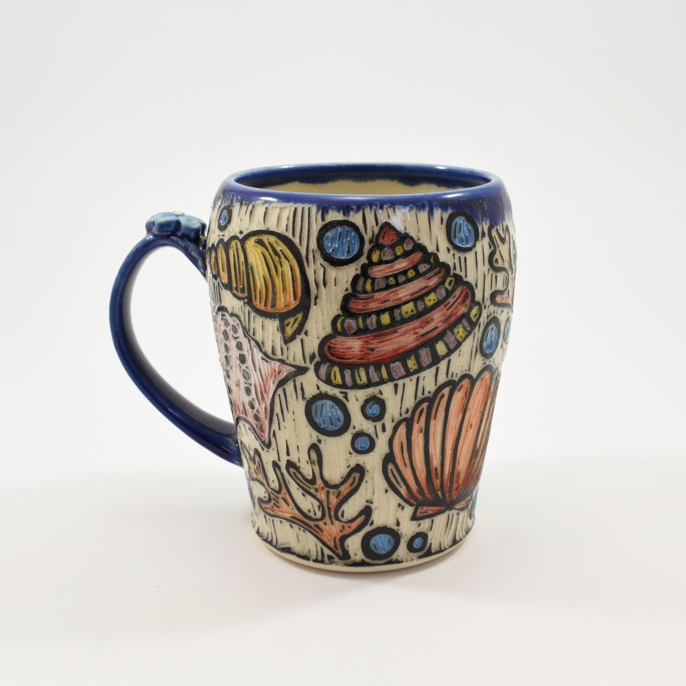 Sea Shells Tall Mug with Thumb Rest - Cobalt