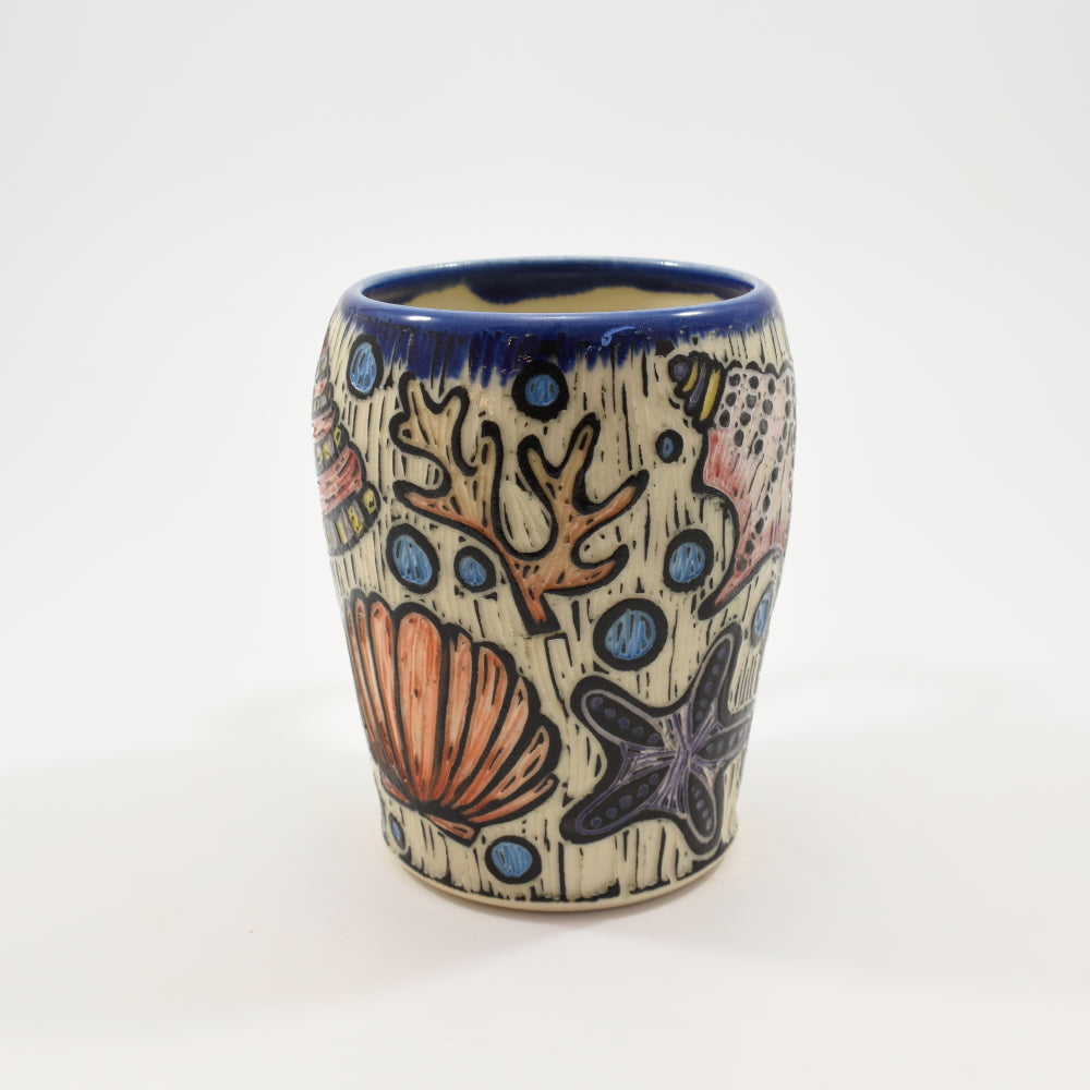 Sea Shells Tall Mug with Thumb Rest - Cobalt