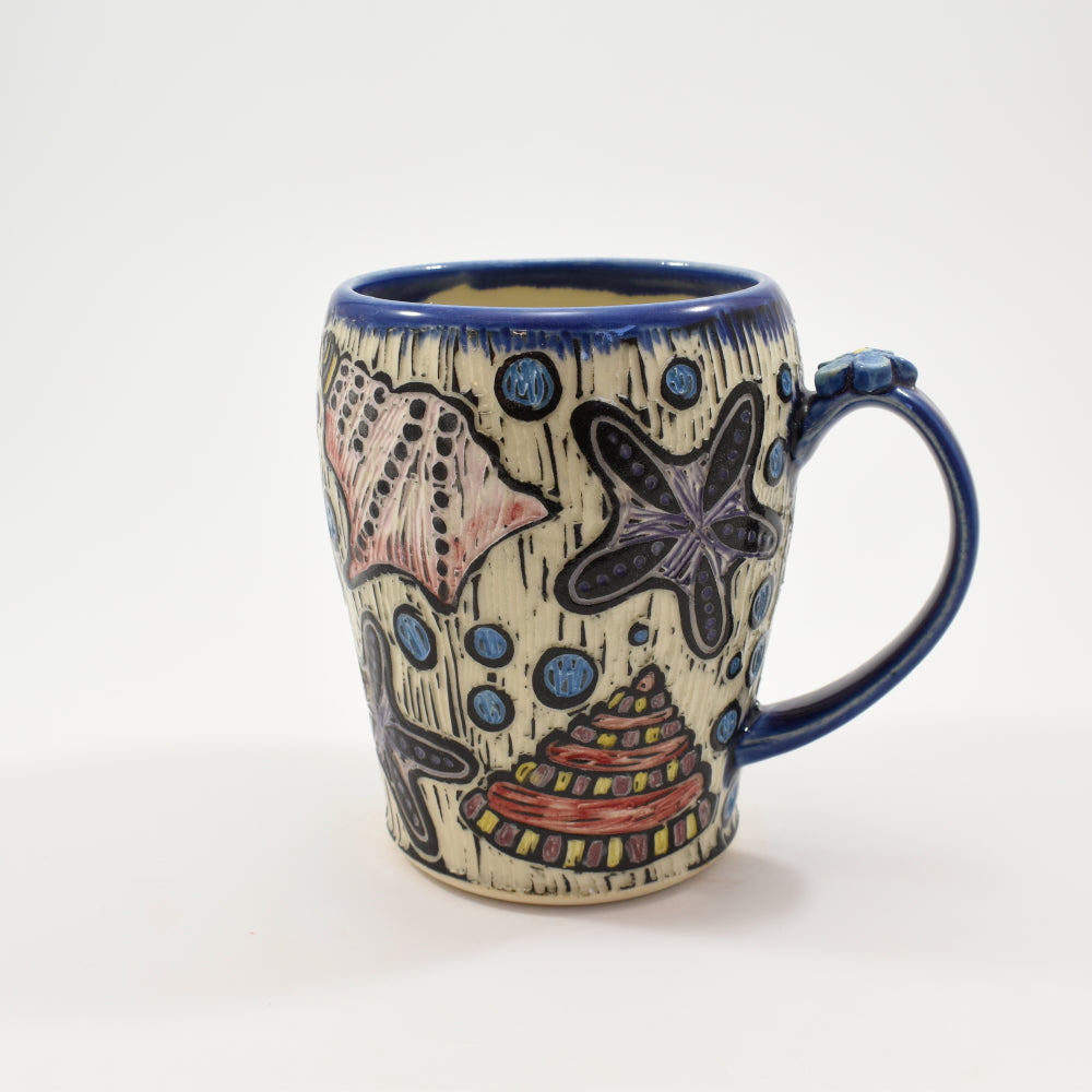Sea Shells Tall Mug with Thumb Rest - Cobalt