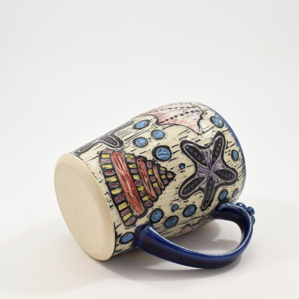 Sea Shells Tall Mug with Thumb Rest - Cobalt