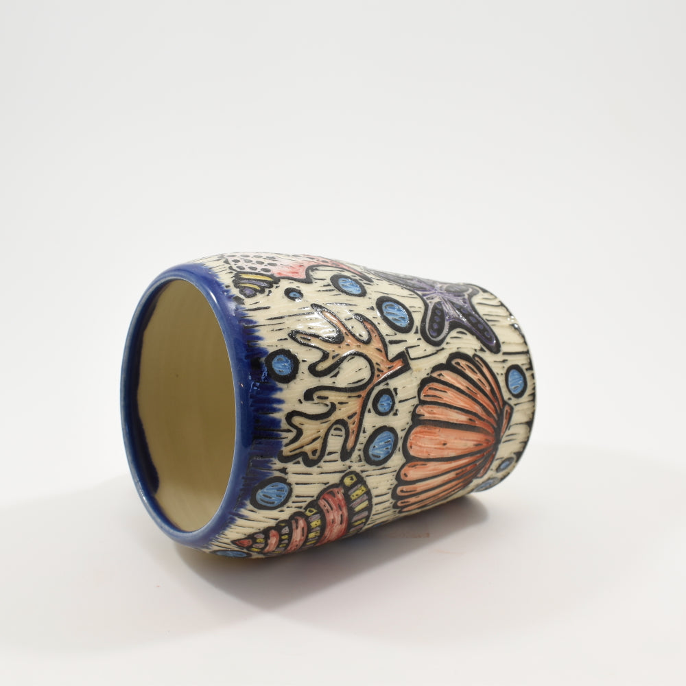 Sea Shells Tall Mug with Thumb Rest - Cobalt