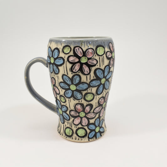 Rainbow Daisy Flower Tall Mug - Light Blue