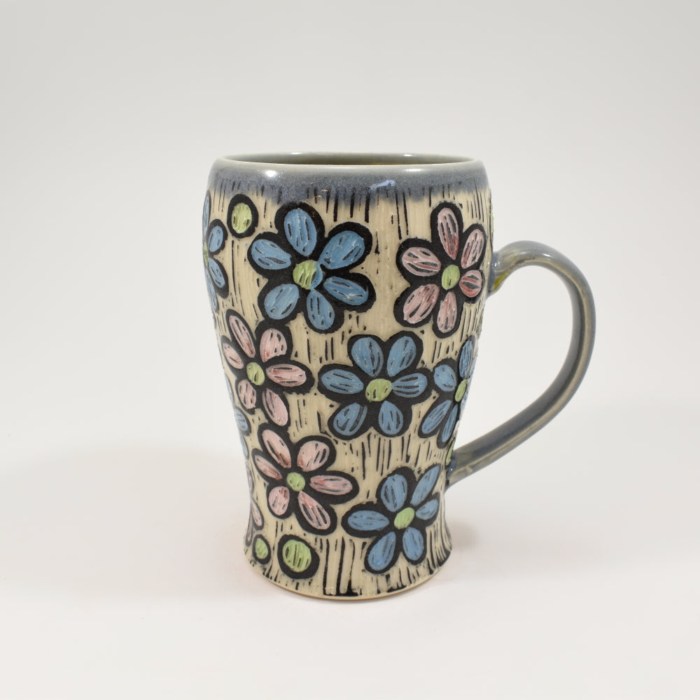 Rainbow Daisy Flower Tall Mug - Light Blue