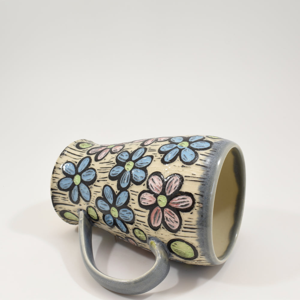 Rainbow Daisy Flower Tall Mug - Light Blue