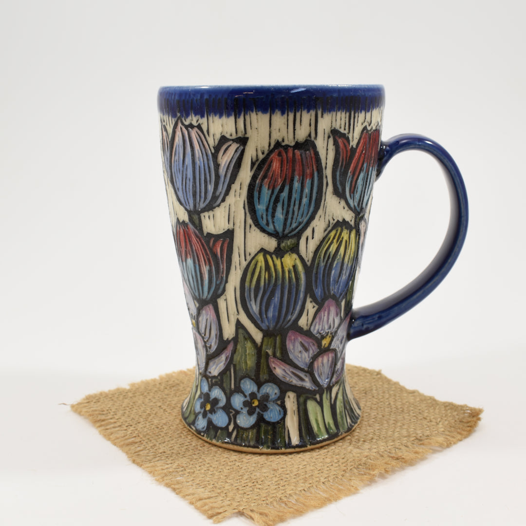 Spring Flower Tall Mug  - Cobalt