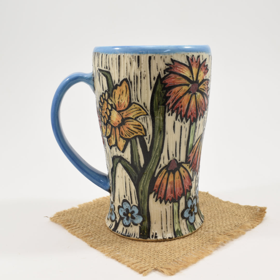 Spring Flower Mug Tall - Light Blue Underglaze