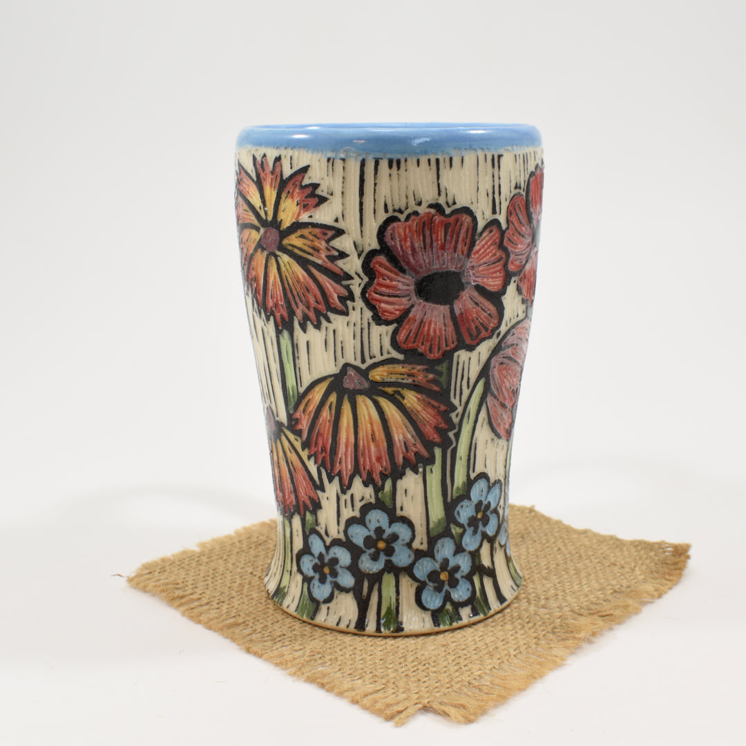 Spring Flower Mug Tall - Light Blue Underglaze