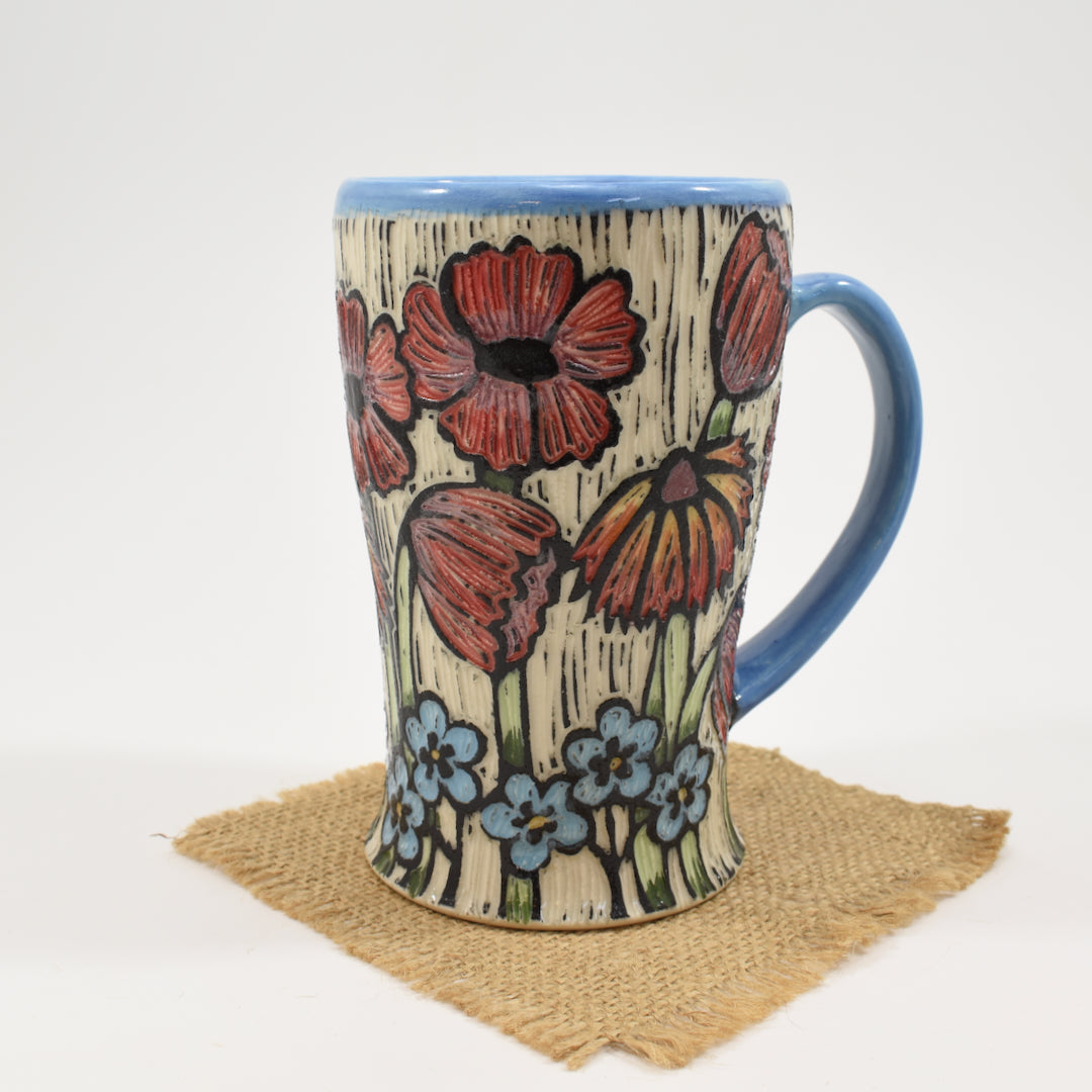 Spring Flower Mug Tall - Light Blue Underglaze