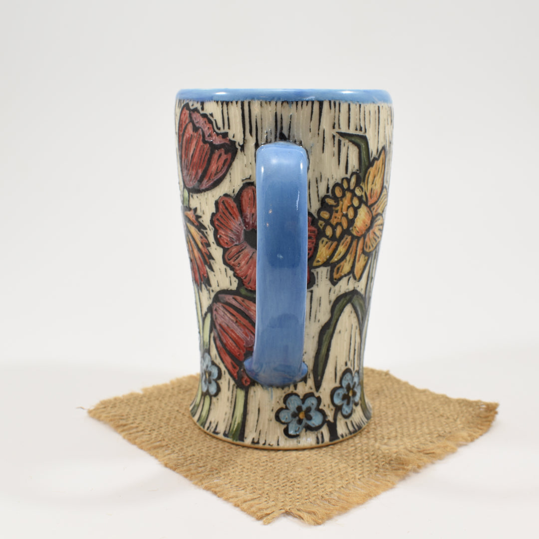 Spring Flower Mug Tall - Light Blue Underglaze