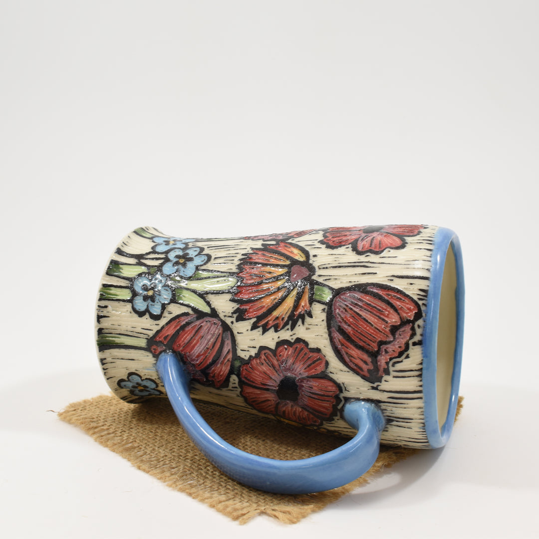 Spring Flower Mug Tall - Light Blue Underglaze