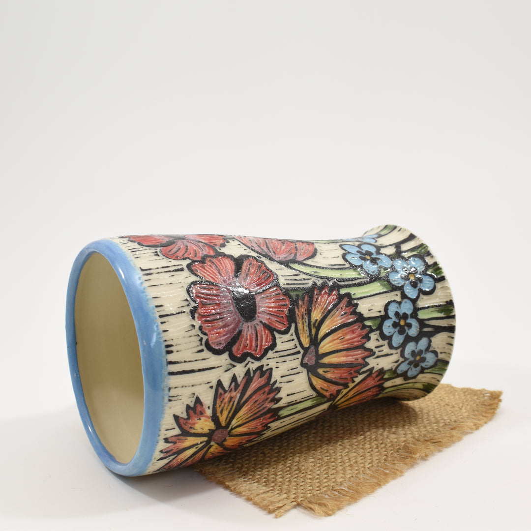 Spring Flower Mug Tall - Light Blue Underglaze