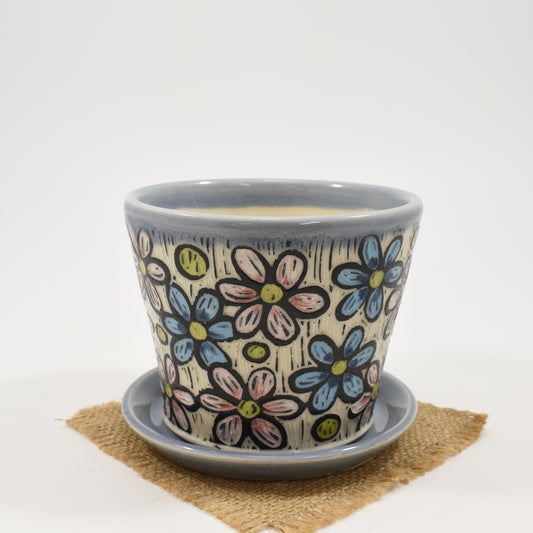 Rainbow Daisy Flower Plant Pot - Light Blue